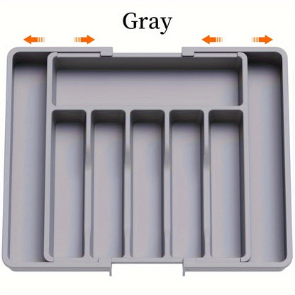 Nutshell expandable cutlery tray in gray with adjustable compartments for kitchen organization