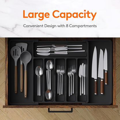 Nutshell expandable cutlery tray with 8 compartments for organized kitchen storage