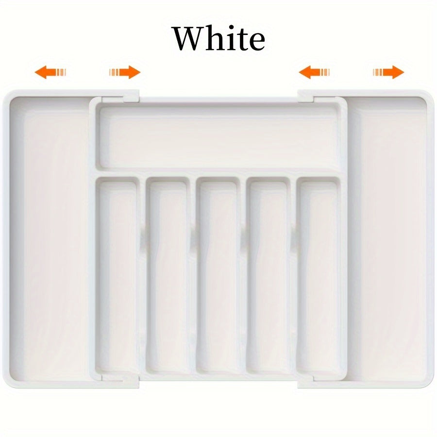 Nutshell expandable cutlery tray in white with adjustable compartments for kitchen organization