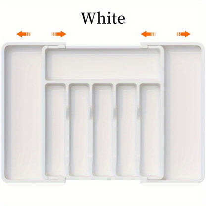 Nutshell expandable cutlery tray in white with adjustable compartments for kitchen organization