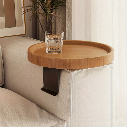 Nutshell expandable sofa arm table in bamboo design, perfect for drinks and snacks on your couch