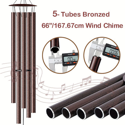Extra large aluminium chimes outdoor featuring 5 bronzed tubes, 66 inches in length for beautiful sound.