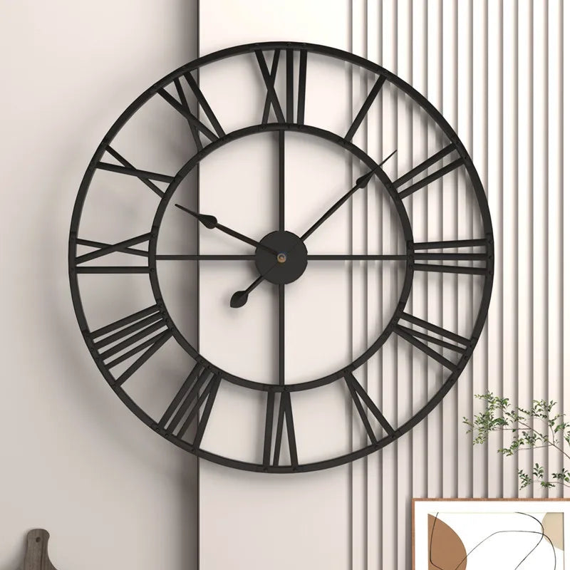 Extra Large Iron Roman Numerals Wall Clock with a Modern Black Finish for Stylish Home Decor