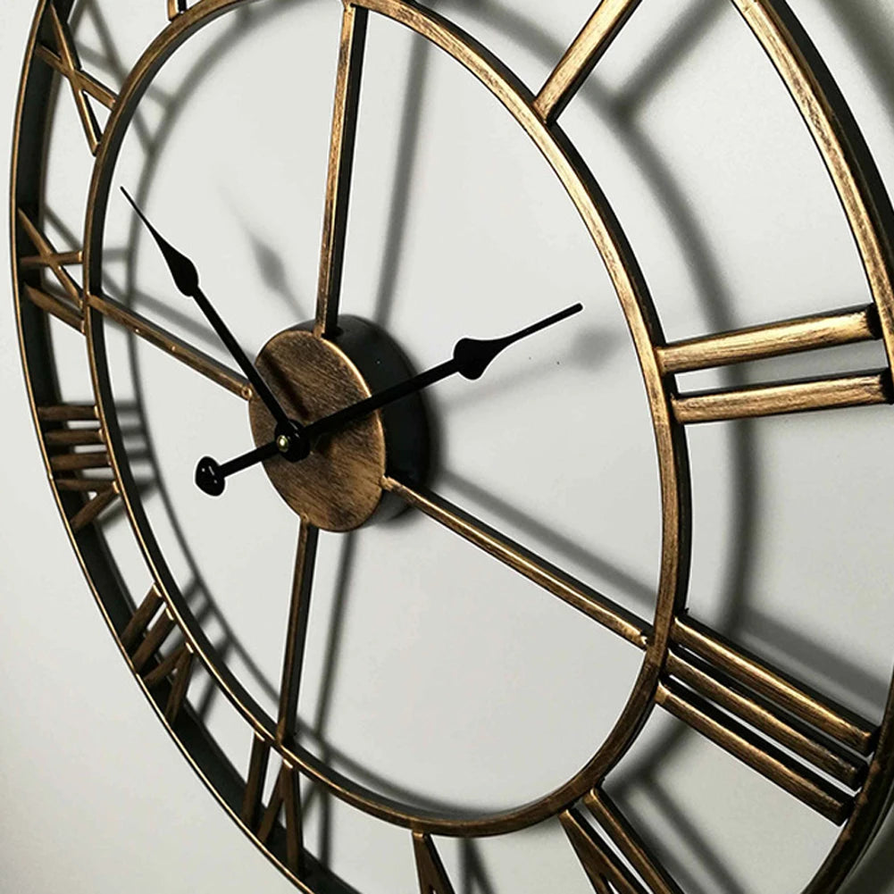 Extra Large Iron Roman Numerals Wall Clock with Elegant Design and Stylish Black and Gold Finish