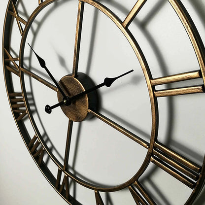 Extra Large Iron Roman Numerals Wall Clock with Elegant Design and Stylish Black and Gold Finish