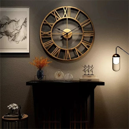 Extra Large Iron Roman Numerals Wall Clock with a vintage design, perfect for home decor