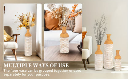 Extra large metal floor vases in various heights with decorative dried flowers for stylish home decor