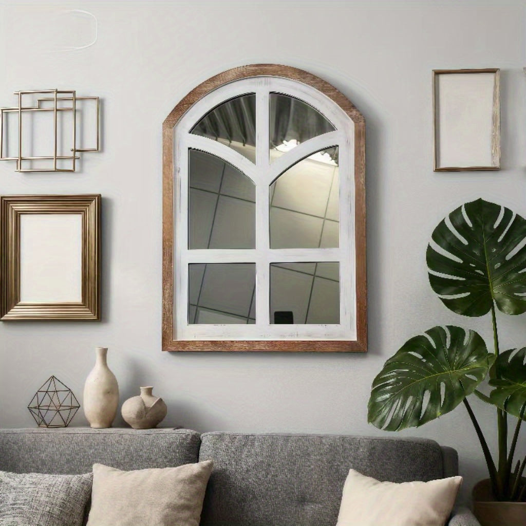 Nutshell farmhouse arched mirror with wooden frame enhancing modern home decor