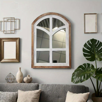 Nutshell farmhouse arched mirror with wooden frame enhancing modern home decor