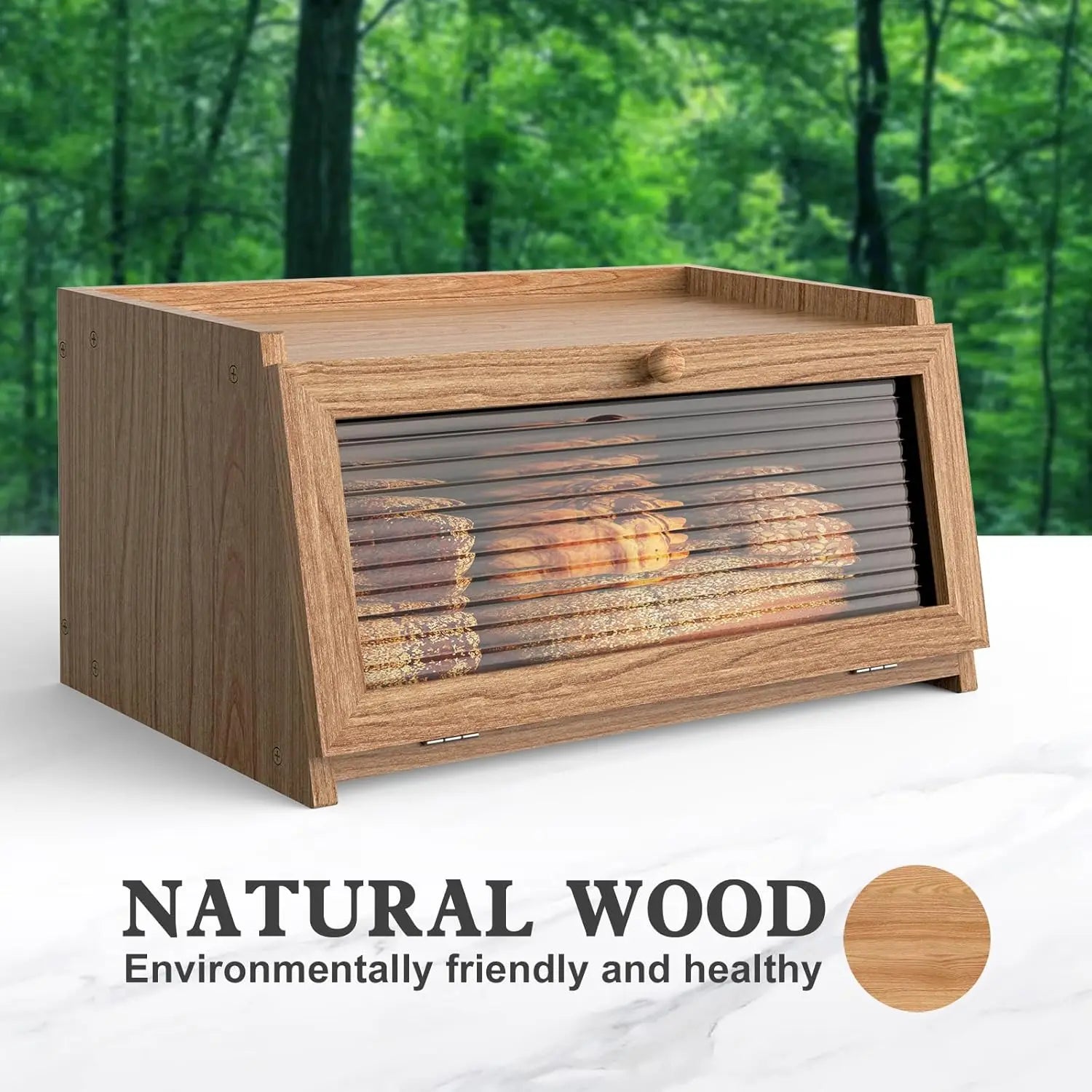 Nutshell farmhouse bread storage container made of natural wood, perfect for keeping bread fresh