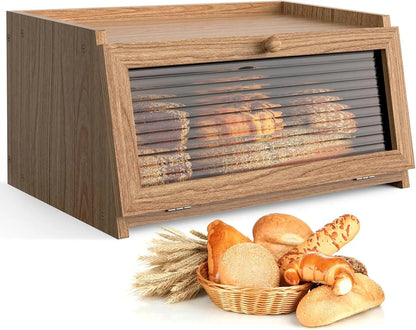 Nutshell farmhouse bread storage container with a wooden design and transparent lid for fresh bread storage