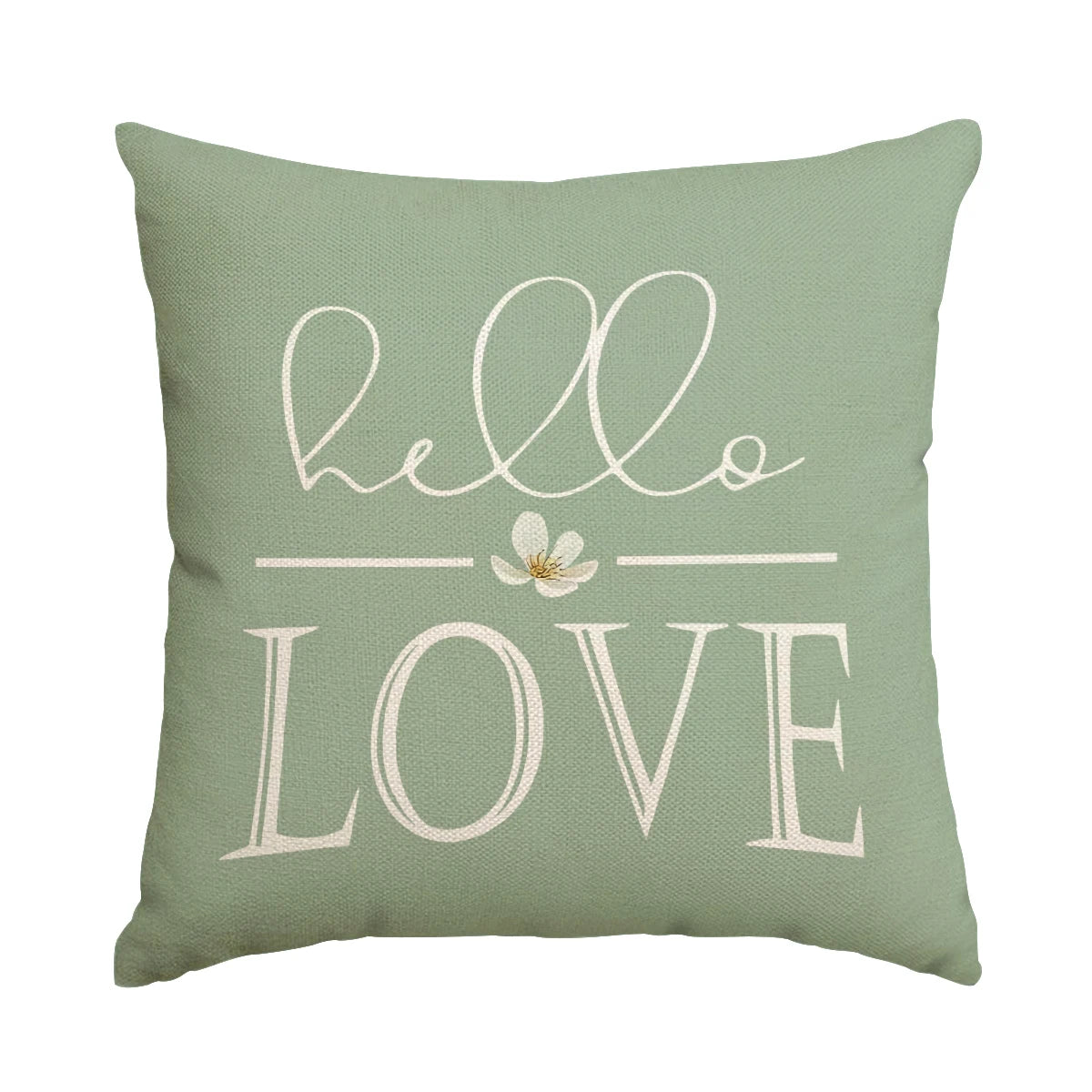 Nutshell farmhouse eucalyptus pillow covers green cushion with hello love text and floral design