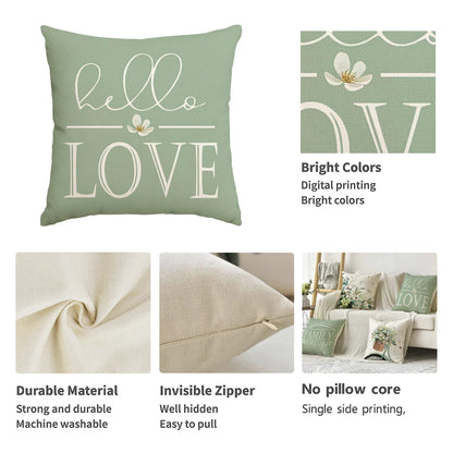 Nutshell farmhouse eucalyptus pillow covers with hello love design in green durable material and hidden zipper