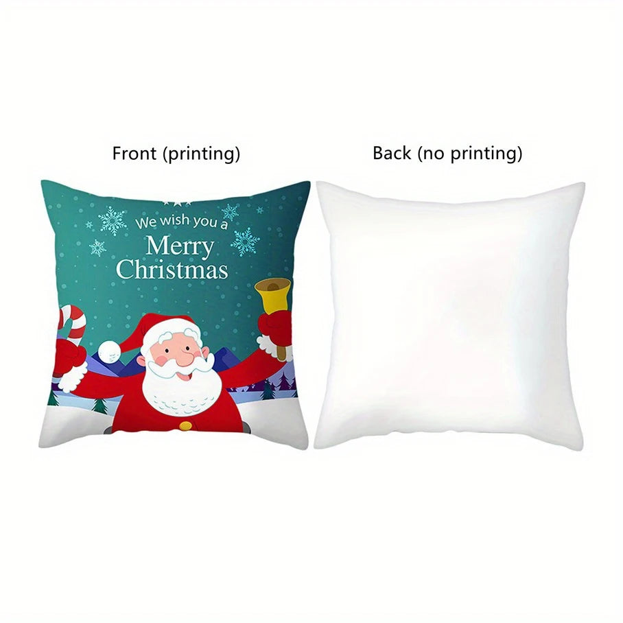Nutshell farmhouse living room accent pillows with Merry Christmas Santa design front and plain white back