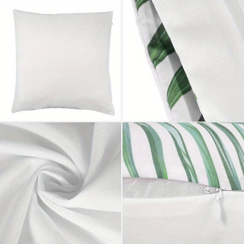Nutshell farmhouse living room accent pillows with green leaf pattern and white fabric cover with zipper