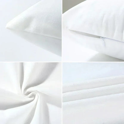 Close-up details of white farmhouse living room accent pillows fabric texture and zipper