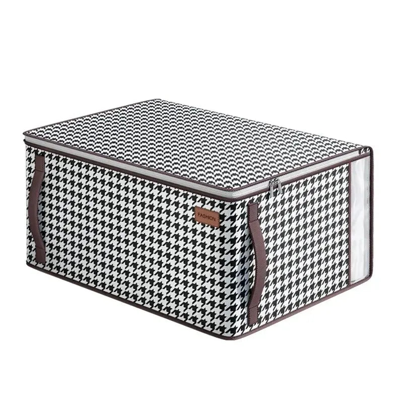 Nutshell houndstooth fabric storage box with zipper handles clear side window thickened closet storage solution for clothes