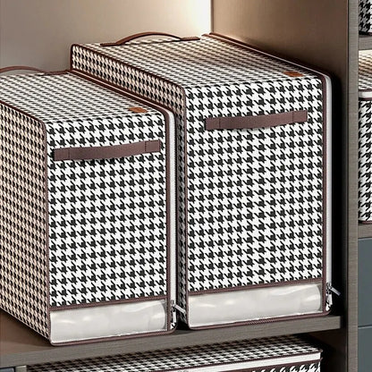Nutshell houndstooth fabric storage boxes with handles and clear window thickened closet storage solution for organized shelves