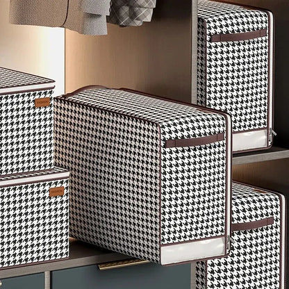 Nutshell houndstooth fabric storage boxes set thickened closet storage solution with zippered front and handles for folded clothes