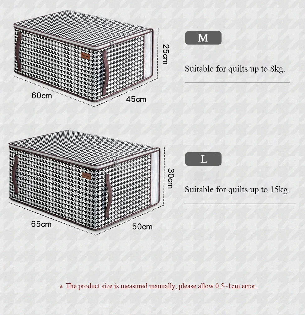 Nutshell thickened closet storage solution houndstooth fabric storage boxes M and L for quilts