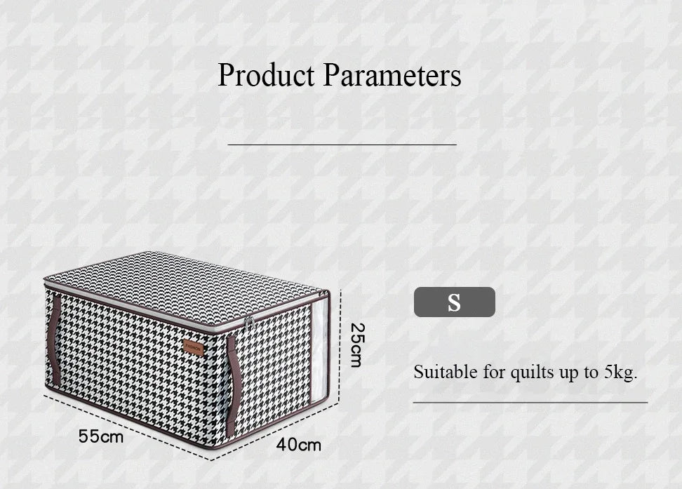 Nutshell houndstooth fabric storage box 55x40x25 cm small organizer for quilts up to 5kg thickened closet storage solution