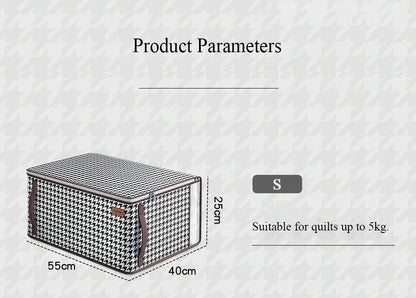 Nutshell houndstooth fabric storage box 55x40x25 cm small organizer for quilts up to 5kg thickened closet storage solution