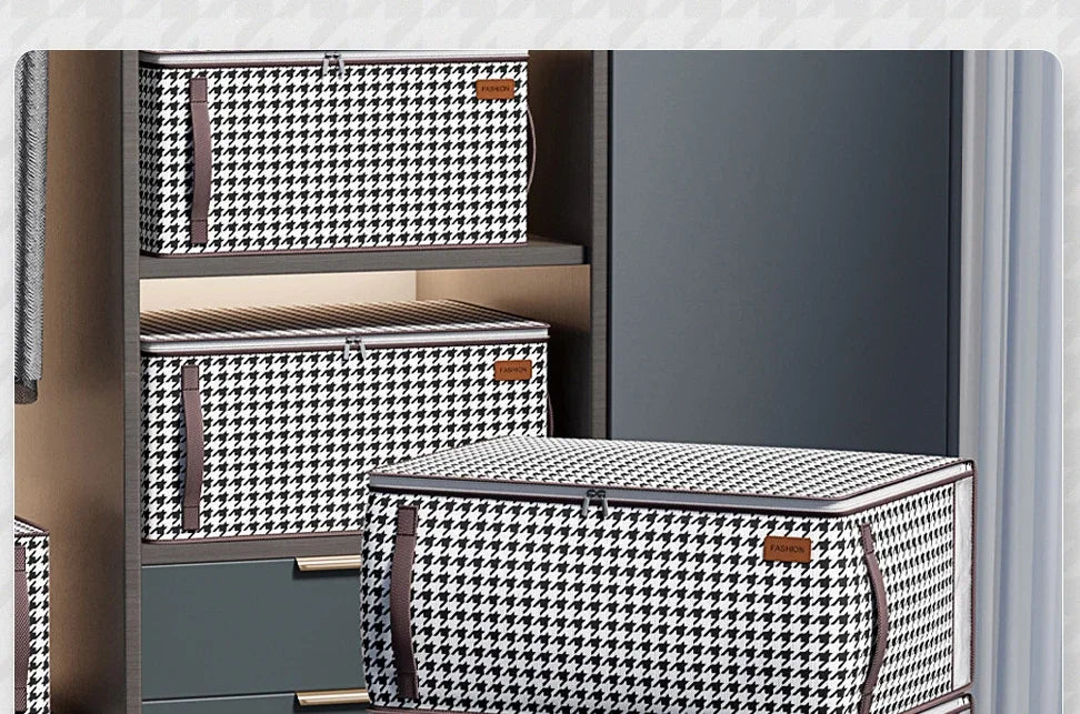Nutshell houndstooth fabric storage boxes on closet shelves thickened closet storage solution for organized wardrobes