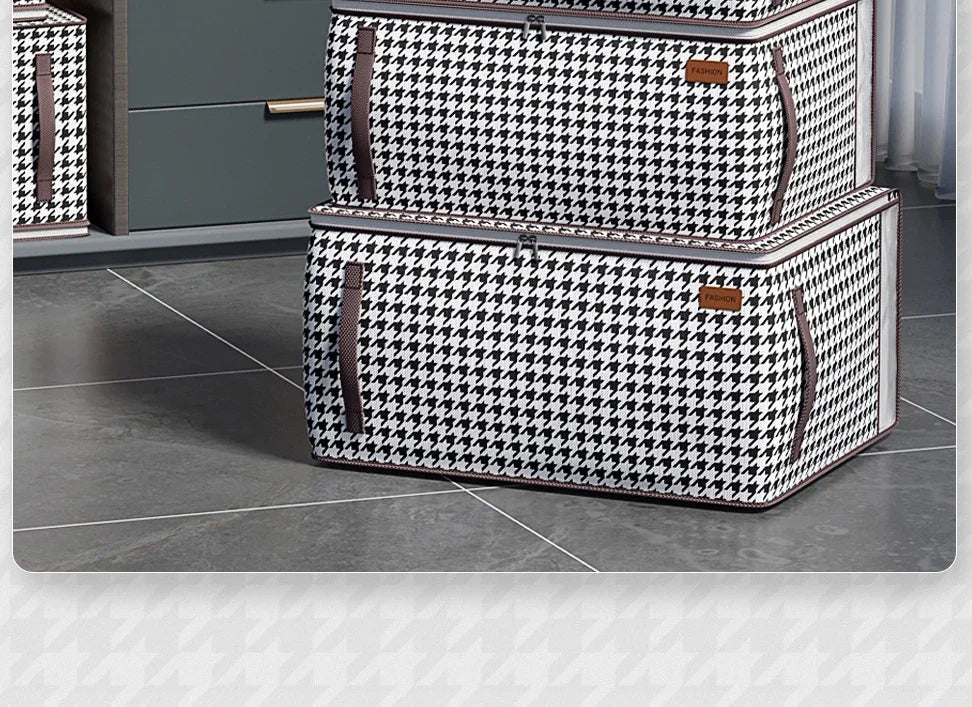 Nutshell thickened closet storage solution houndstooth fabric storage boxes set with side handles