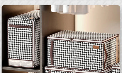 Nutshell houndstooth fabric storage boxes on closet shelf thickened closet storage solution for folded clothes and linens