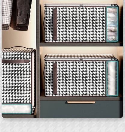 Nutshell houndstooth fabric storage boxes with clear side window and handles thickened closet storage solution