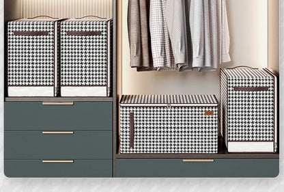 Nutshell thickened closet storage solution houndstooth fabric storage boxes set in organized closet with hanging shirts