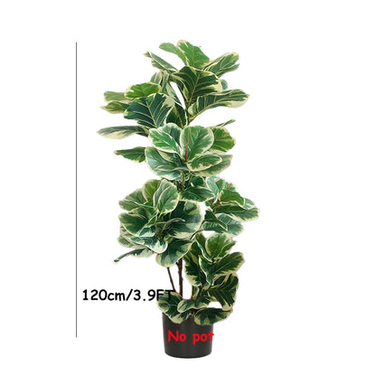 Nutshell real touch banyan tree faux plant 120 cm 4 ft tall variegated green leaves realistic display no pot included