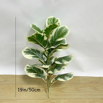 Nutshell faux plant branch with variegated green and cream leaves 19 inch 50 cm real touch banyan tree