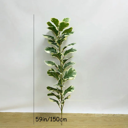 Nutshell faux variegated 59in 150cm real touch banyan tree with full stem and large green leaves