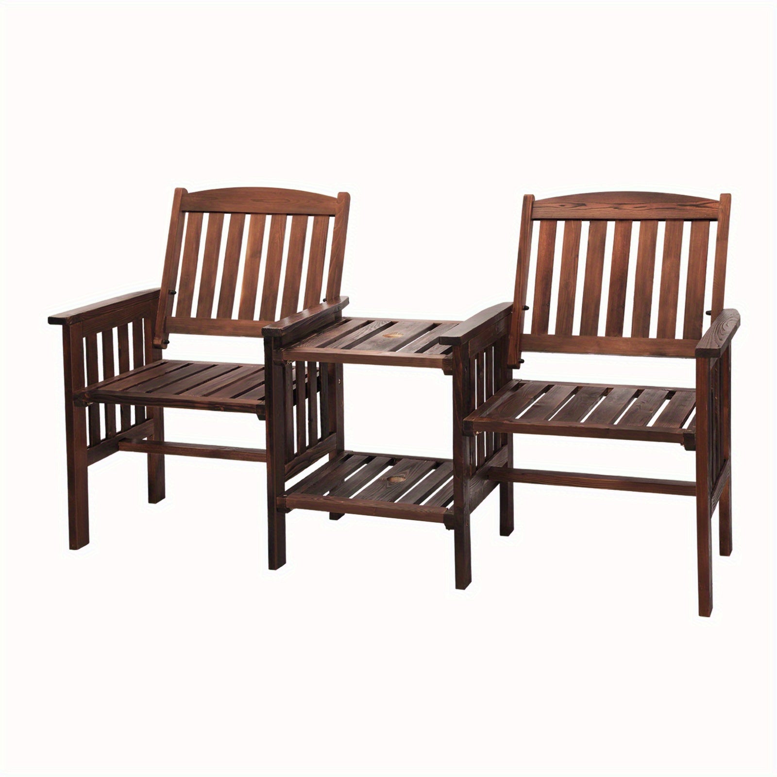 Nutshell 2 Seat Garden Chair with Table Set in brown wood for outdoor relaxation