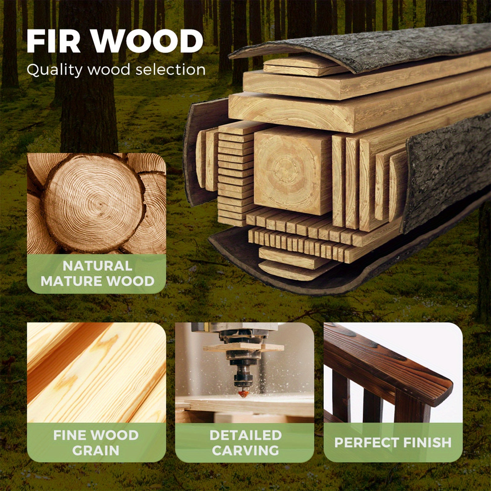 Fir wood selection for 2 Seat Garden Chair with Table Set featuring fine grain and detailed carving
