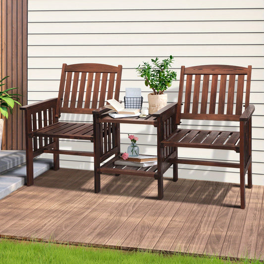 Nutshell 2 Seat Garden Chair with Table Set in Brown Wood for Outdoor Relaxation