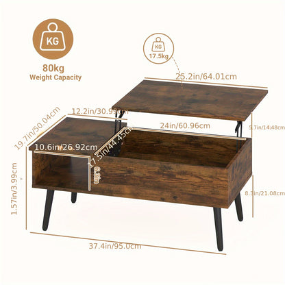 Nutshell flip top coffee table with storage featuring a rustic design and dimensions for modern living rooms