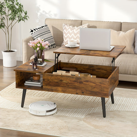 Nutshell flip top coffee table with storage featuring a wooden finish and spacious compartments