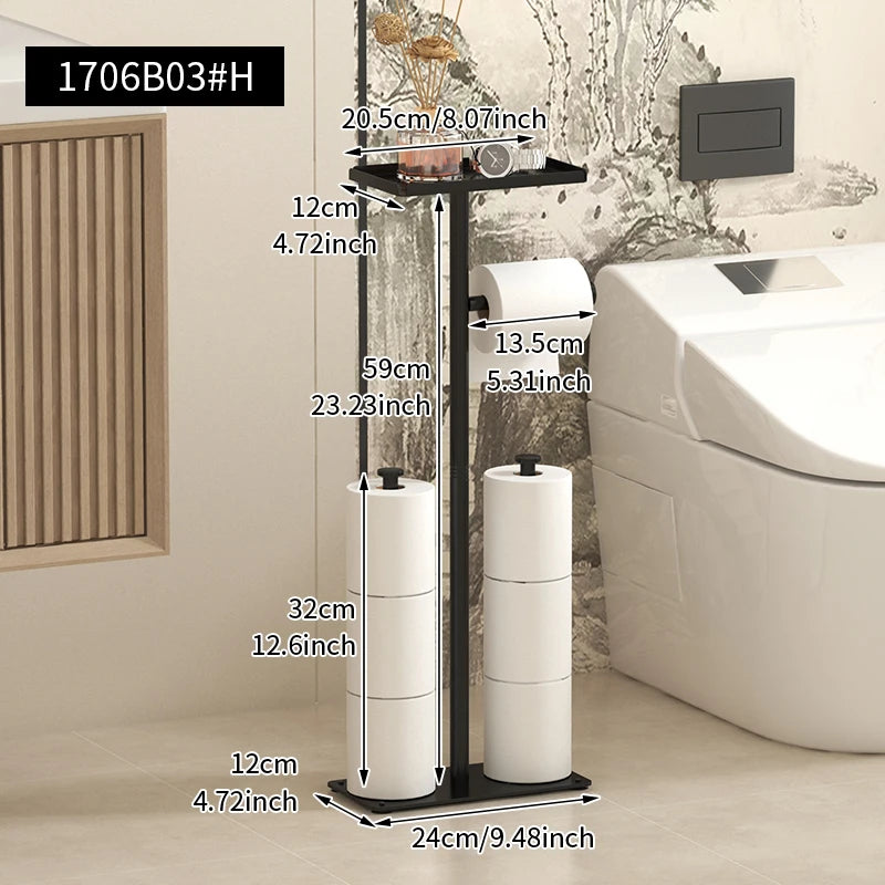 Nutshell Floor Standing Toilet Roll Paper Rack with Storage for Bathroom Organization