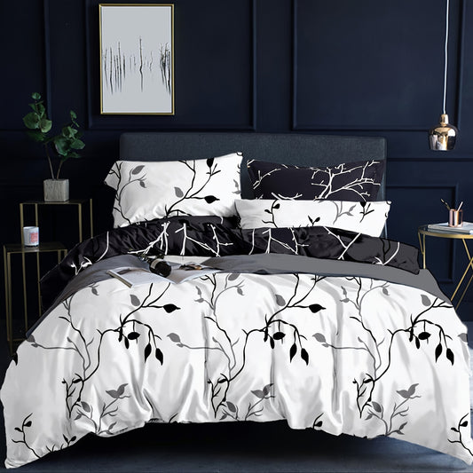 Nutshell reversible floral duvet cover set featuring elegant black and white botanical designs