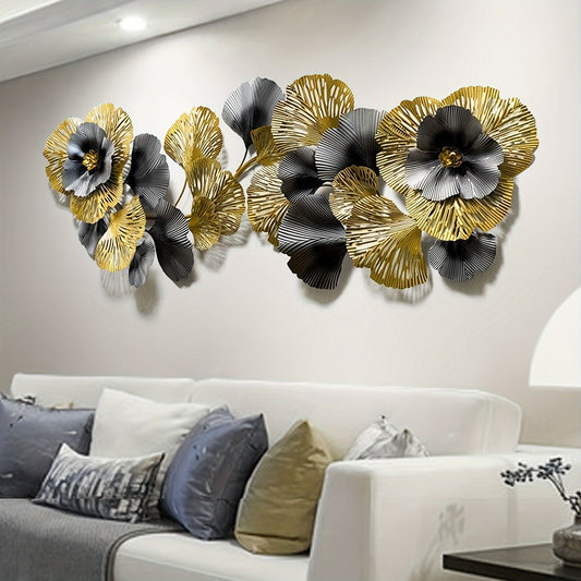 Nutshell 3D floral metal wall art featuring intricate gold and black flowers for modern decor