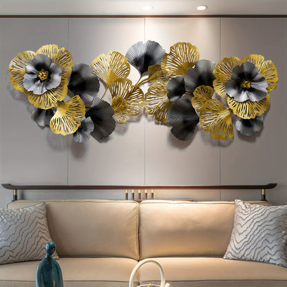 Nutshell 3D floral metal wall art featuring vibrant flowers in gold and black for elegant home decor