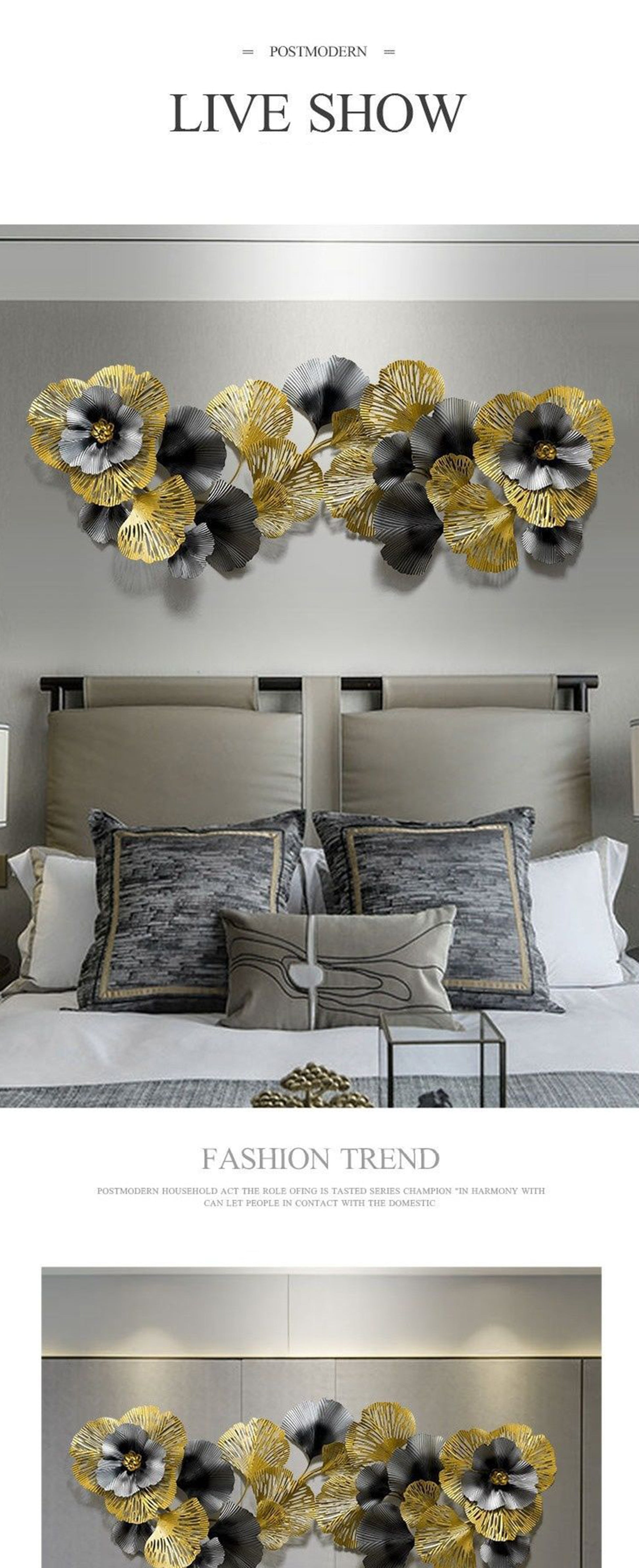 Nutshell 3D floral metal wall art in gold and black for stylish home decor
