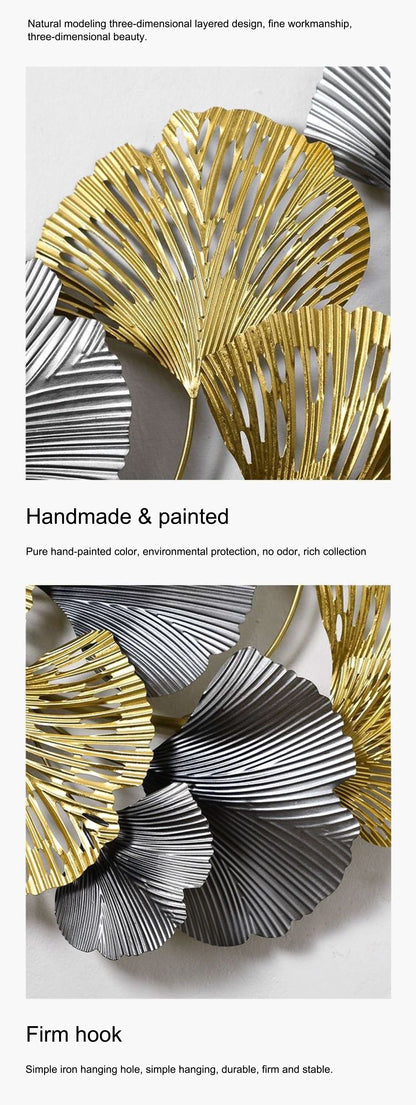 Handmade 3D floral metal wall art featuring gold and silver leaves for elegant home decor