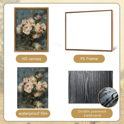 Floral still life oil painting print on HD canvas in a decorative PS frame for elegant home decor