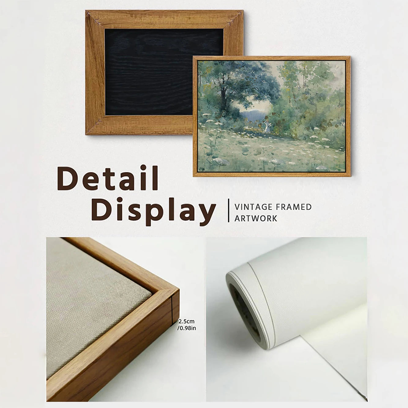 Vintage framed flower themed canvas wall art displayed with detailed framing and texture features