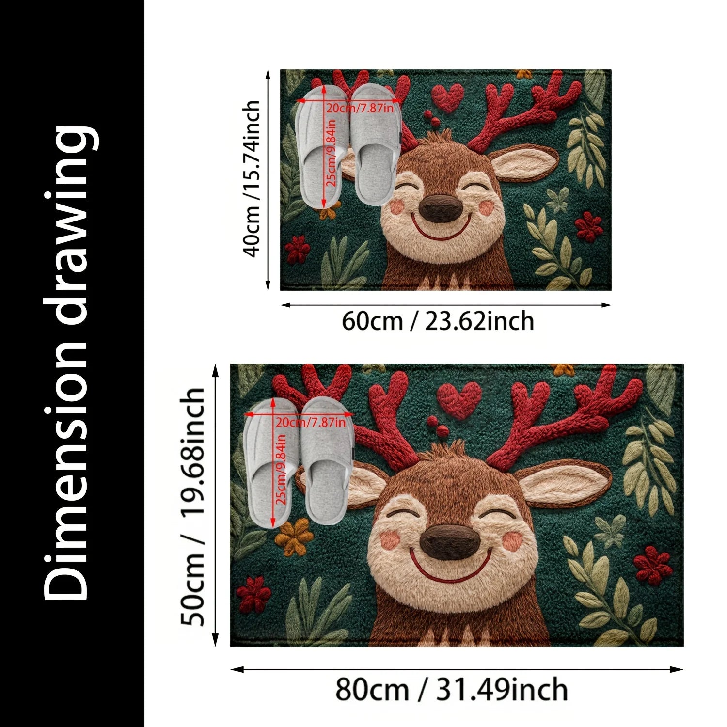 Fluffy Christmas Deer Microfiber Mat featuring a cheerful deer with festive decor in vibrant colors