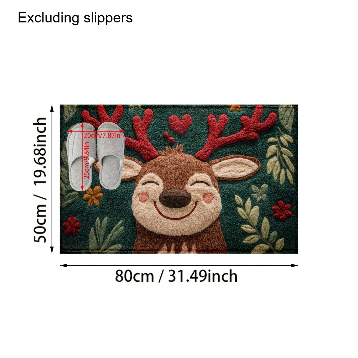 Fluffy Christmas Deer Microfiber Mat featuring a cheerful reindeer design with colorful floral accents
