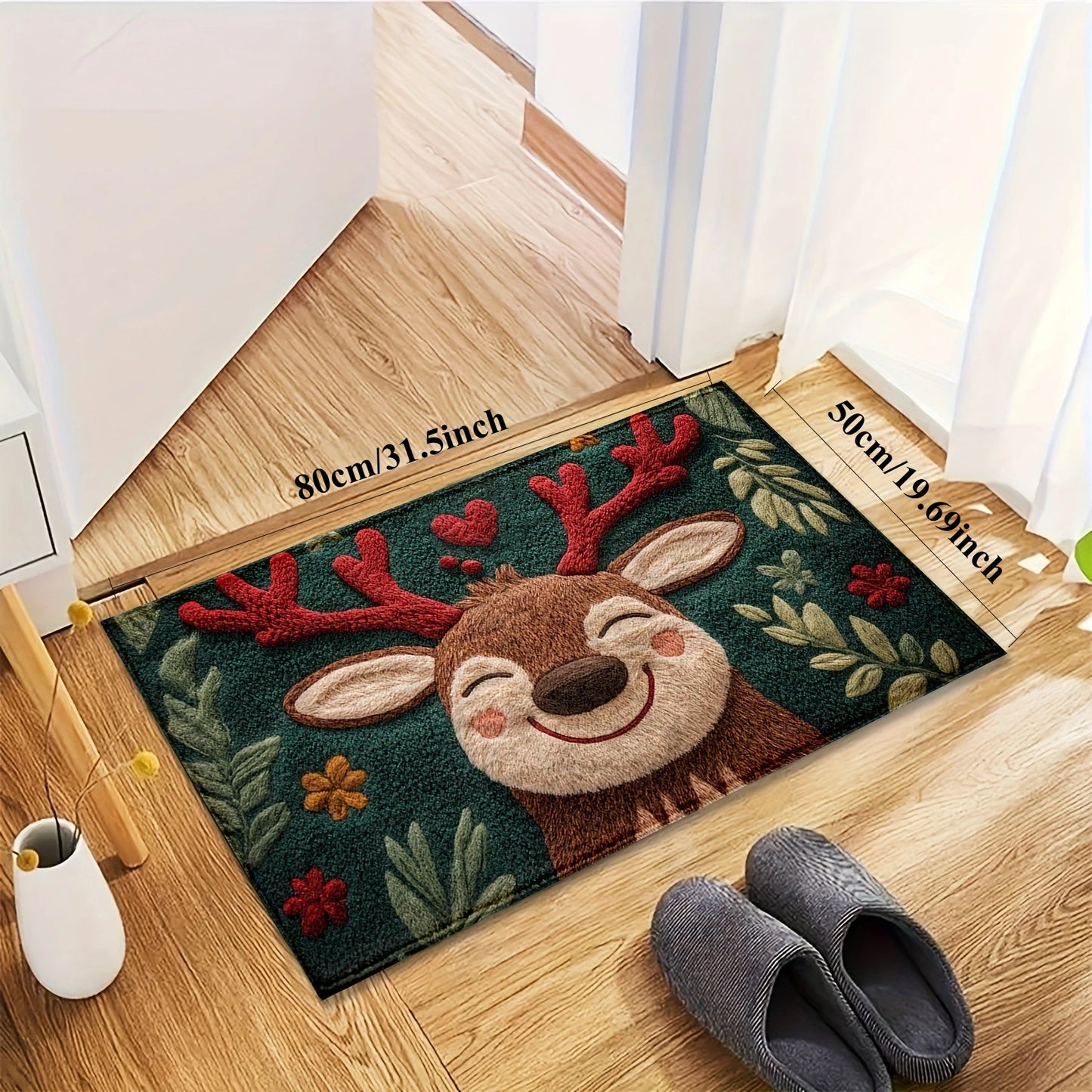 Fluffy Christmas Deer Microfiber Mat with vibrant colors and a festive design for holiday decor